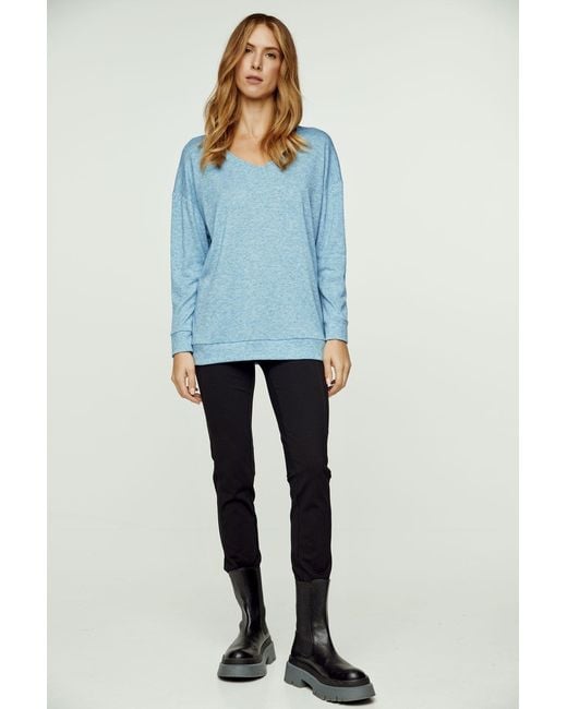 Conquista Blue Light Melange V Neck Knit Top