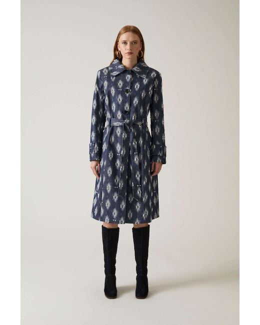 James Lakeland White Abstract Print Trench Coat