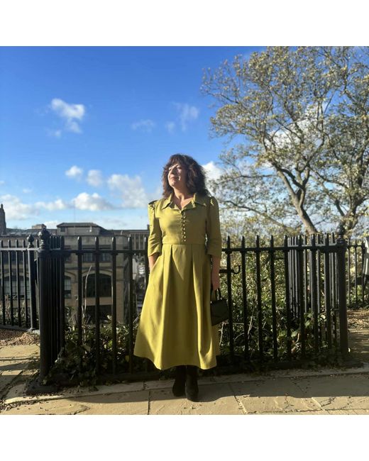 NUMBAT Green Constance Cotton Coat Collar Midi Dress –