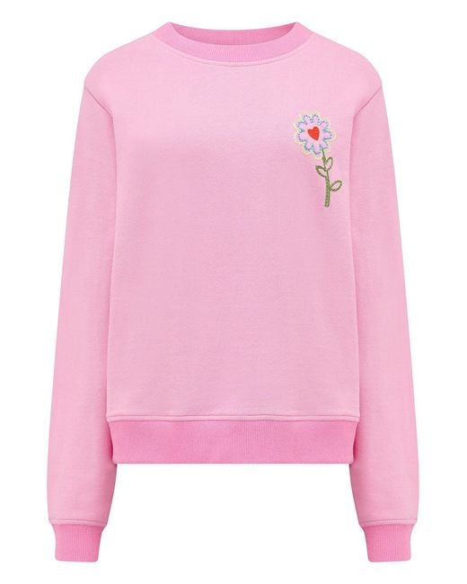 Sugarhill Pink Mindy Blouson Sleeve Sweatshirt, Heart Flower