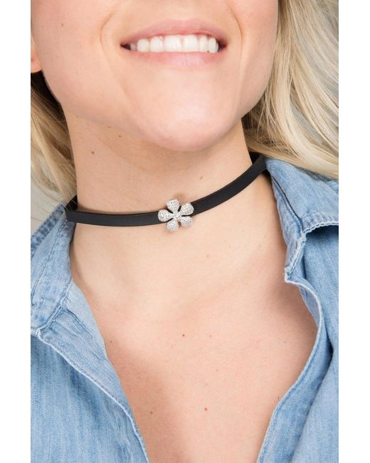 Saachi Black Dainty Crystal Flower Charm Choker Necklace