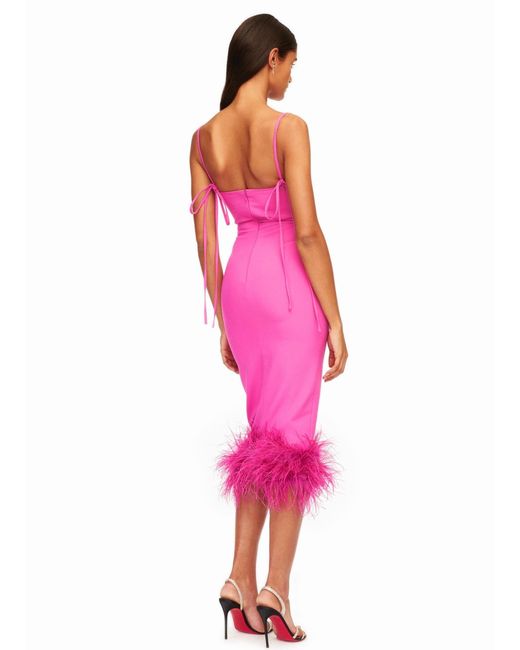 Miss Circle New York Pink Fiona Fuchsia Feather Trim Bottom Maxi Dress
