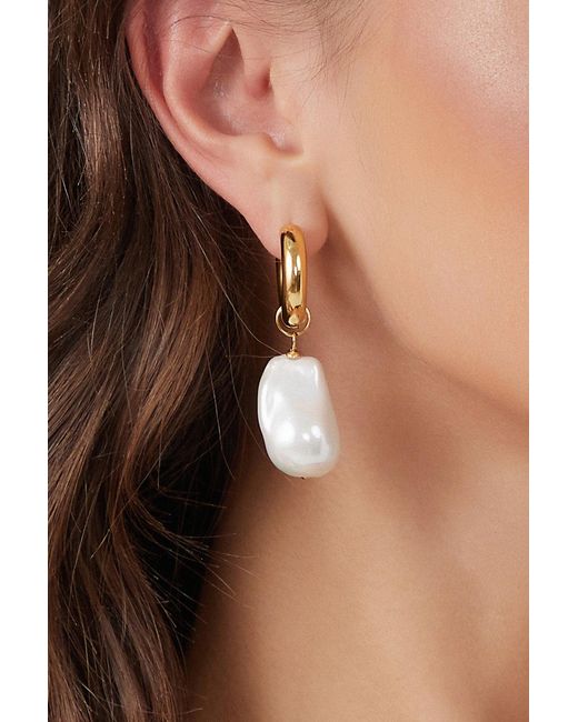 Classicharms Metallic Asymmetrical Rope Chain Baroque Pearl Drop Earrings