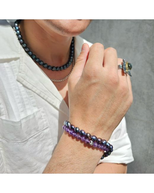 Farra Blue Deep Irregular Freshwater Pearls Bracelet for men