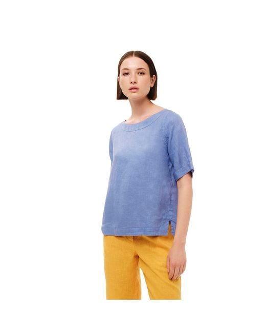 Haris Cotton Yellow Neutrals Solid Linen Blouse With Split Hem Beach Sand