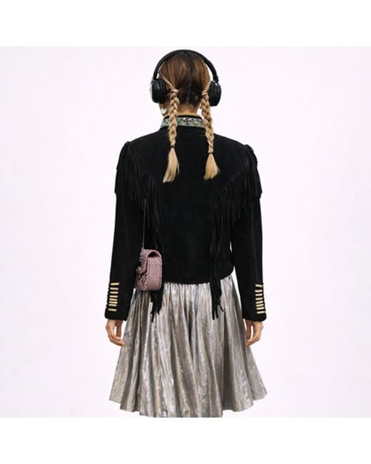 Zasta Studio Black Warrior Suede Leather Jacket With Beads & Fringes