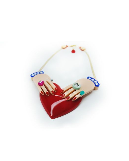 Gissa Bicalho Multicolor Handmade Acrylic Chocker Necklace Hands And Heart