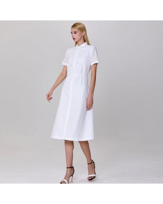 Smart and Joy White Eyelet Cotton Lace Shirt-Dress