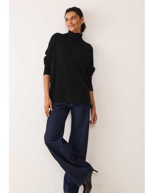 Loop Cashmere Black Chevron Detail Relaxed Polo Sweater