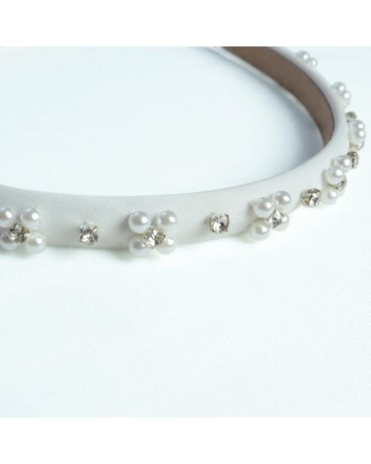 2KStyle Metallic Belladonna Faux Pearl And Crystal Hand-Embellished Satin Headband