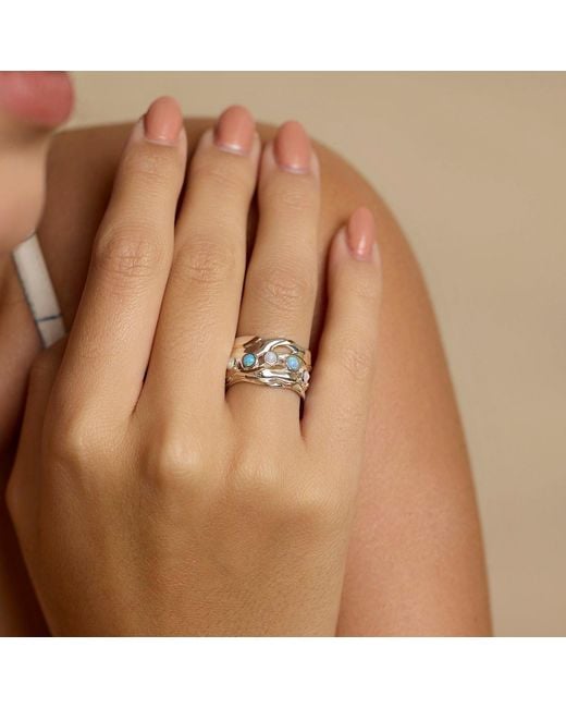 Isla Silver Blue Quintet Of Fire Opals Ring