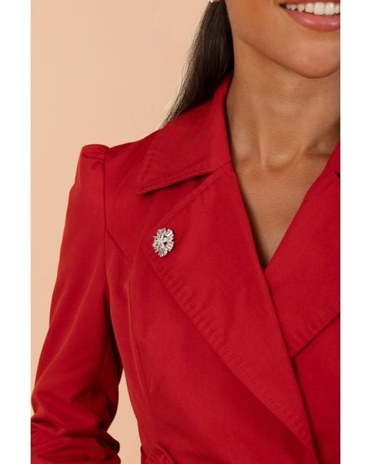 Santinni Red Bergman Cotton Gaberdine Dress Trench Coat