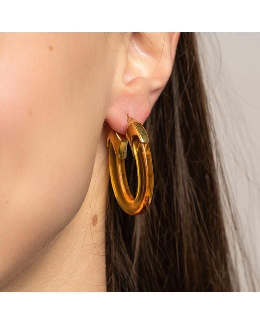 Gold & Honey Metallic Citrine Carved Oval Lucite Birthstone Hoop Earrings