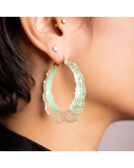 Gold & Honey Blue Bamboo Illusion Hoop Earrings
