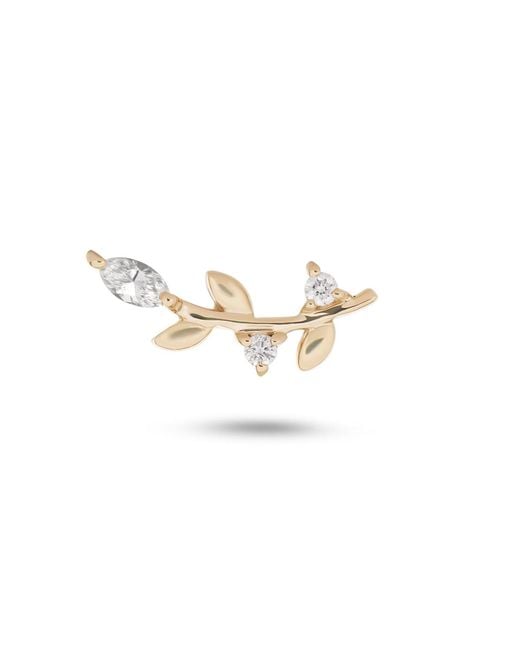 Zohreh Metallic Diamond Leaf Flat Back Earring 9K