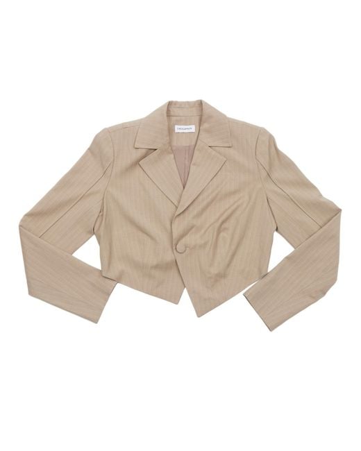 Circular Path Natural Neutrals Asymmetric Crop Pinstripe Blazer