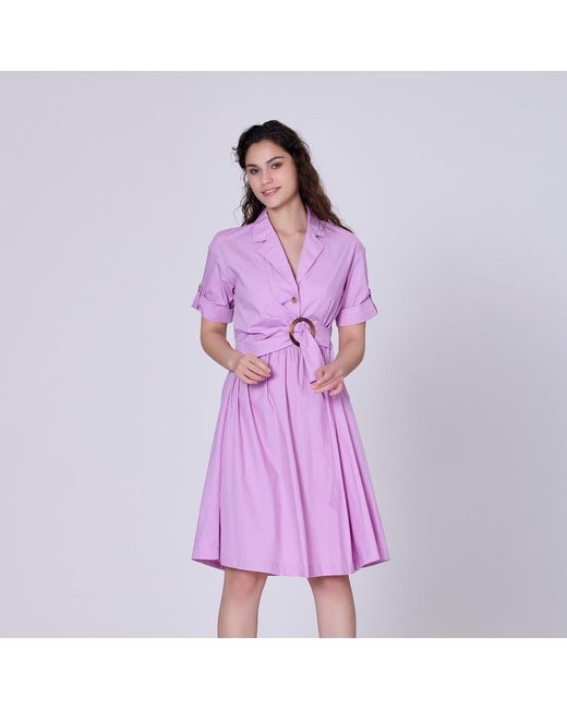 Smart and Joy Purple Shirt Dress With Belt And