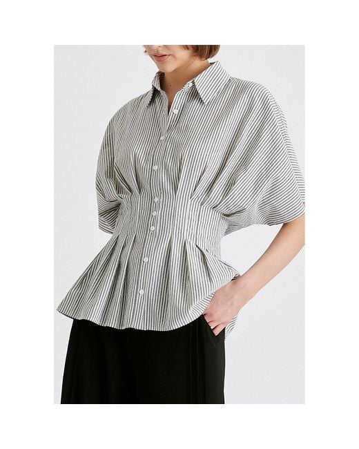 Paisie Gray Striped Shirt With Waist Pleats