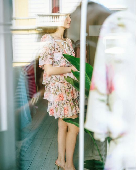 NEVA Pink Lurea Floral Ruffle Mini Dress