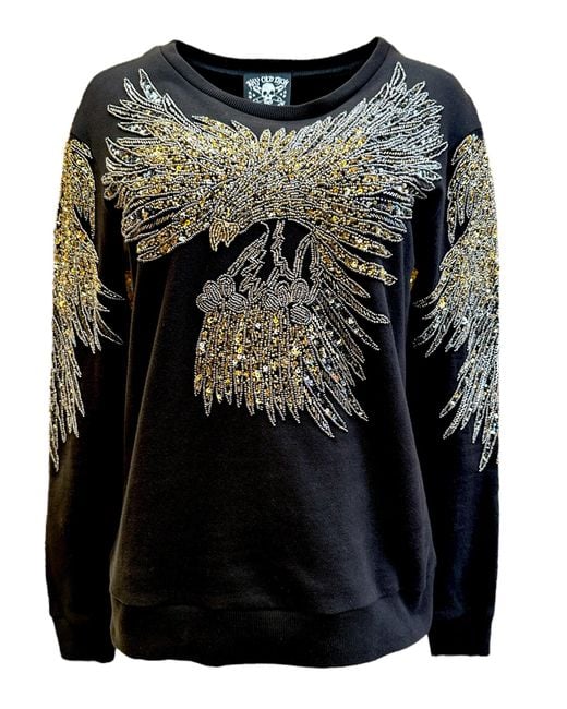 Any Old Iron Black Golden Beady Eagle Beaded Sweatshirt