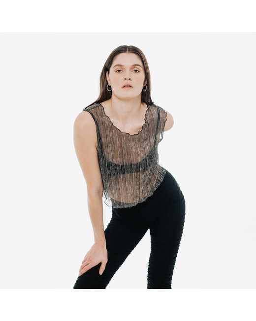 By Noa Rawitz Gray Urania Plisse Sleeveless Crop Top