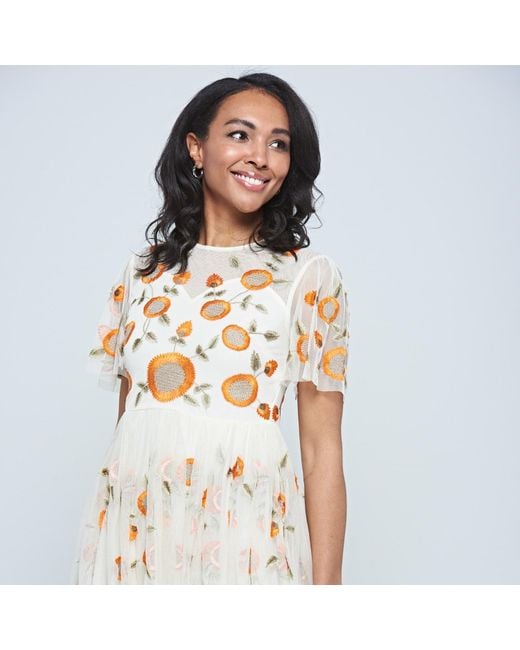 Frock and Frill Natural Neutrals Saffron Cream Floral Embroidered Maxi Dress