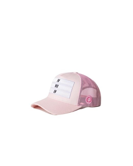 474 co Pink 474 Distressed 3 Bars Trucker Hat for men