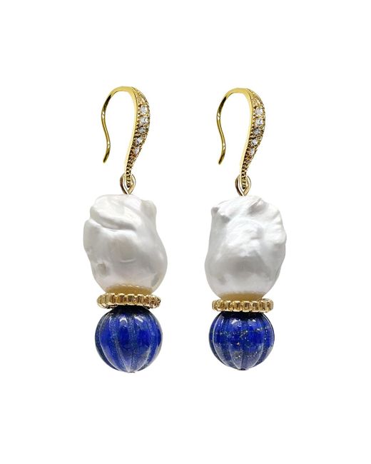 Farra Blue Classic Baroque Pearls With Pumpkin-shaped Lapis Earrings