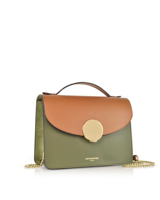 Le Parmentier Green New Ondina Color Block Flap Top Leather Satchel Bag
