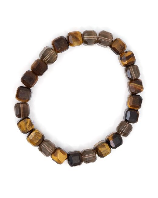 Shar Oke Brown Tiger's Eye & Smoky Quartz Cube Beaded Bracelet for men
