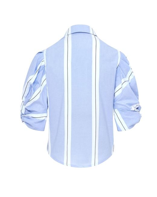Loom London Ellery Knot Sleeve Tie Front Shirt White & Blue Stripe