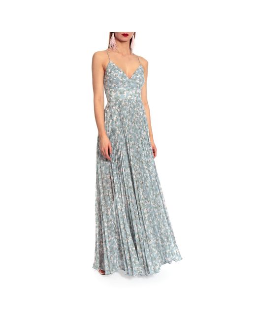 AGGI by HALEWSKI Gray Noemi Romantic Flowers Maxi Pleated Dress