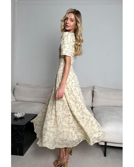 POST MERIDIEM Natural Light- Short Sleeve Floral Midi Dress