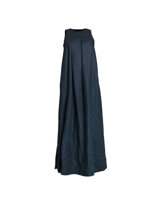 Nikka Place Blue Linen Loose Maxi Dress With Pockets