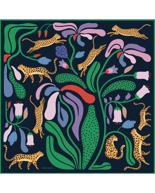 Jessie Zhao New York Green Double Sided Silk Scarf Of Jungle Night