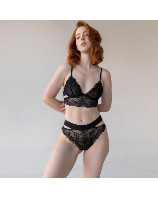 MONIQUE MORIN LINGERIE Black Wild Lace Long Line Bra