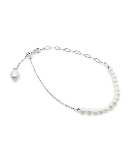 Clemence Wren Metallic Adjustable Slider Freshwater Pearl Bracelet