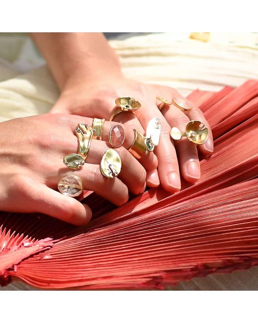 Rare Matters Jewelry Metallic Organic Clear Glass Lily Ring