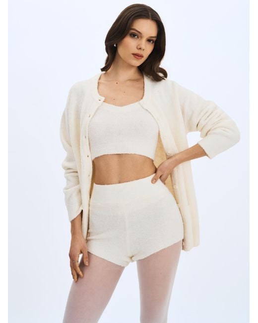 Miss Circle New York White Sera Wool-Blend Ribbed Knit Mini Shorts