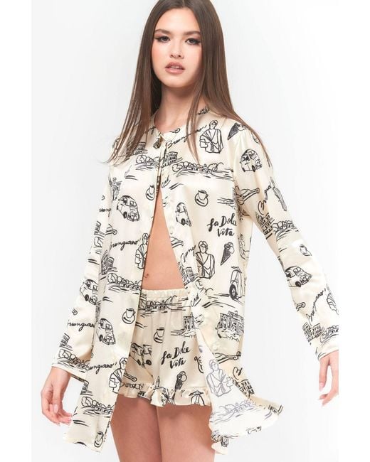 Favette Natural Neutrals The Silk Shorts — Dolce Vita Print