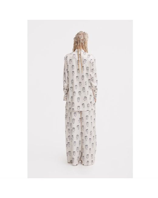 Julia Allert Gray Neutrals Art Print Longline Blouse & Wide-Leg Co-Ord Set – Ivory
