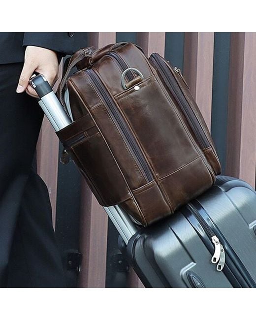 Touri Brown Genuine Leather Briefcase With Luggage Strap for men
