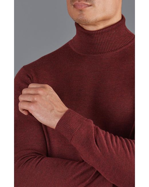 Paul James Knitwear Red Extra Fine Merino Wool Westonn Roll Neck Jumper for men