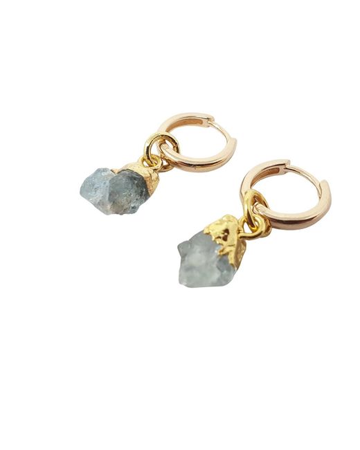 Harfi Metallic Raw Aquamarine March Birthstone Plated Huggies