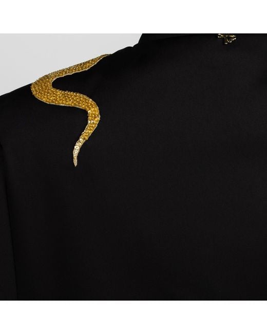 House of Laines London Black Laines Couture Tailored Cape With Embellished Shoulder Snake