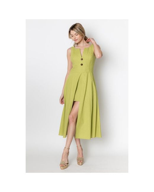 Zetaye Yellow Celeste Linen Cotton Midi Mini Dress