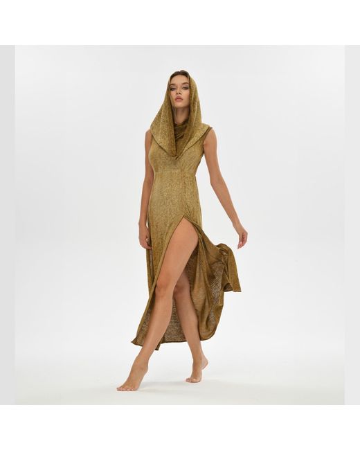 Zhenabia Metallic Hera Hooded Dress Desert Sand