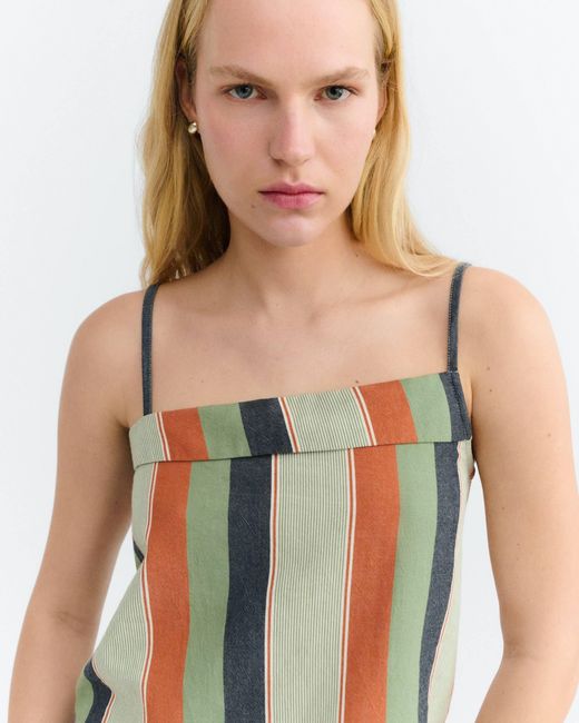 Thinking Mu White Raida Striped Printed Top