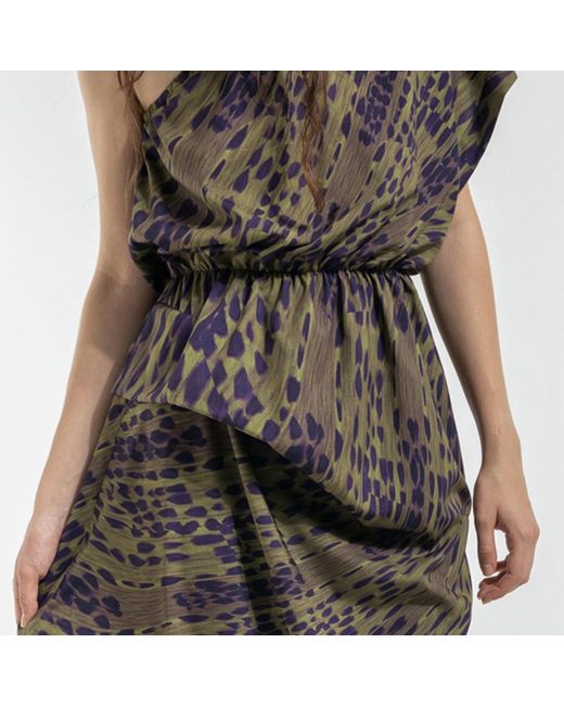 ARTISTA Brown Breath One Shoulder Midi Dress