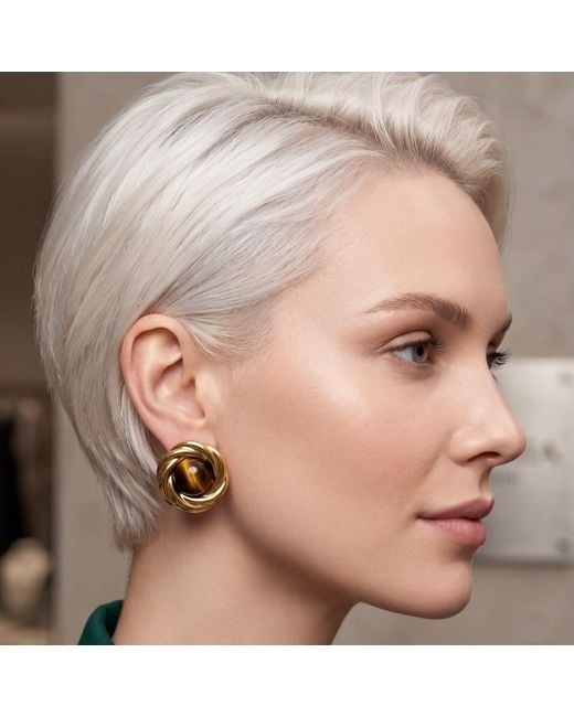 Latelita London Brown Dynasty Tigers Eye Knot Stud Earrings